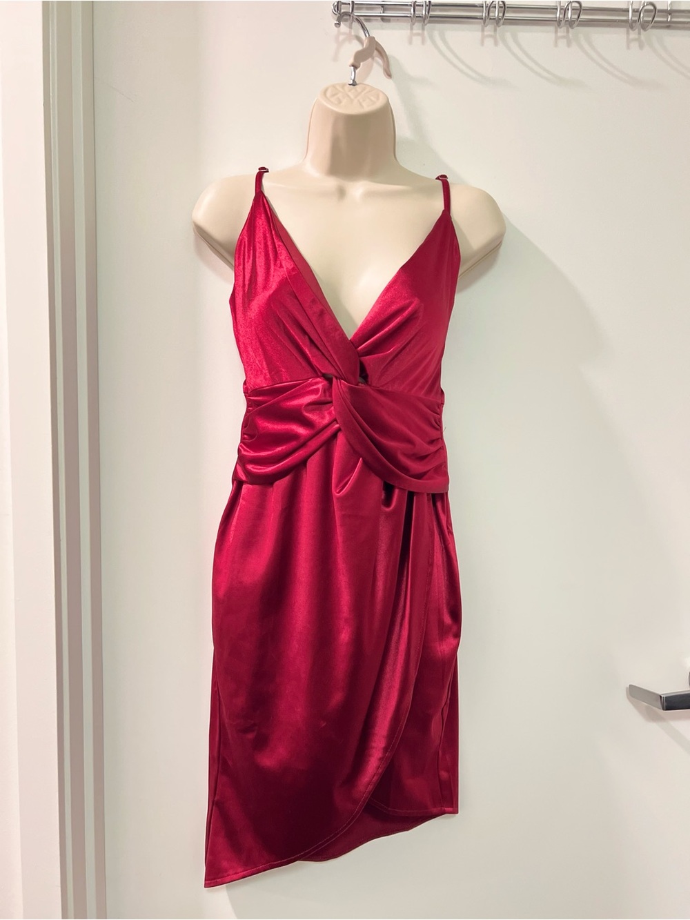 Luxxel Red Satin Spaghetti Strap Dress